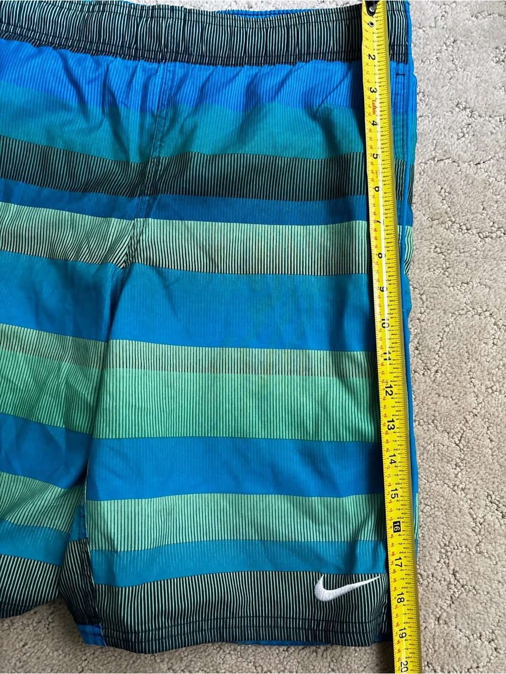 Nike Boys Blue & Green Striped Board Shorts Swim Trunks Size  Large